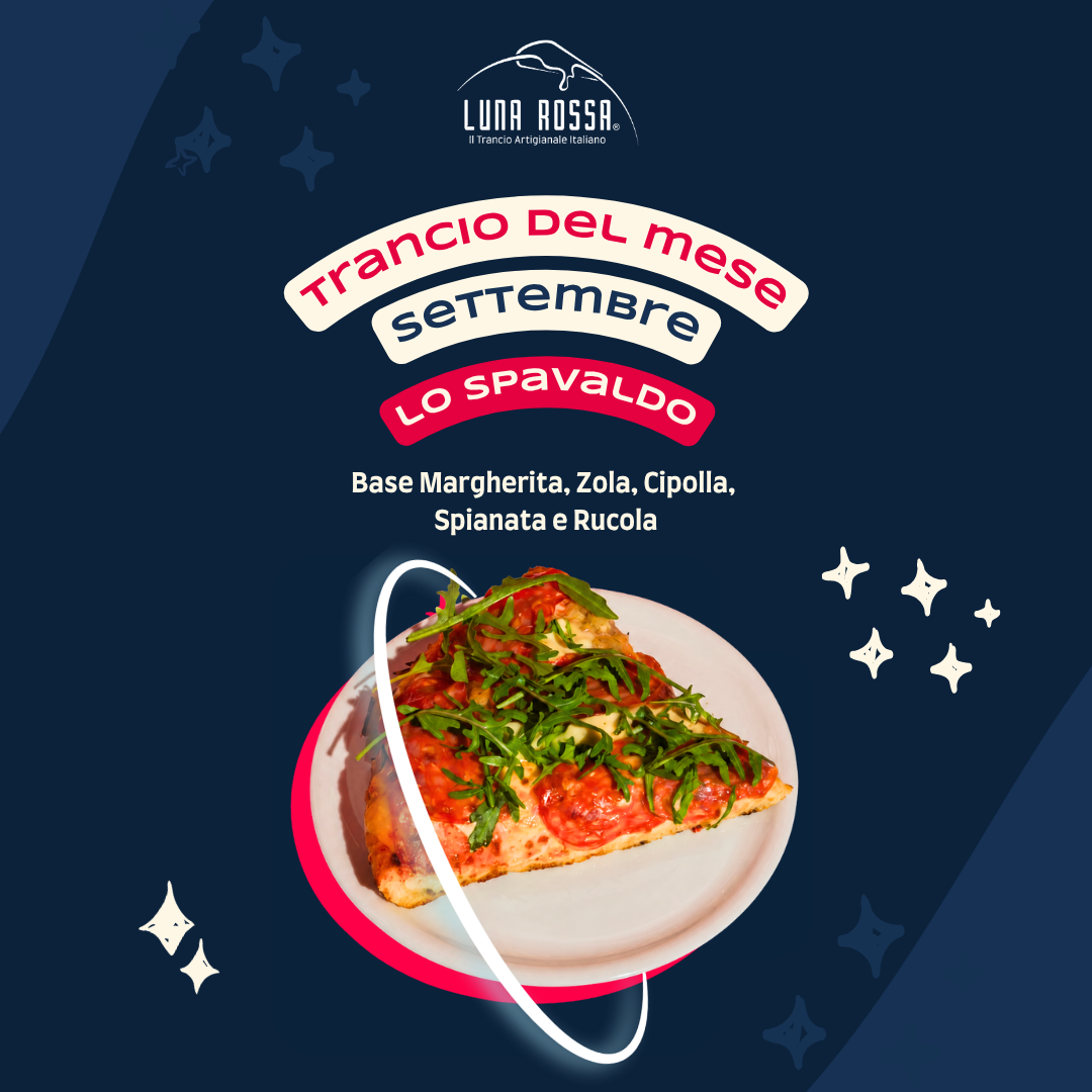 Prova il trancio in edizione limitata: Pomodoro, Mozzarella, Zola, Cipolla, Spianata piccante e Rucola. Un’esplosione di gusto che non ti aspetti. Affrettati… è disponibile solo per i mesi di Settembre! 🍕🚀